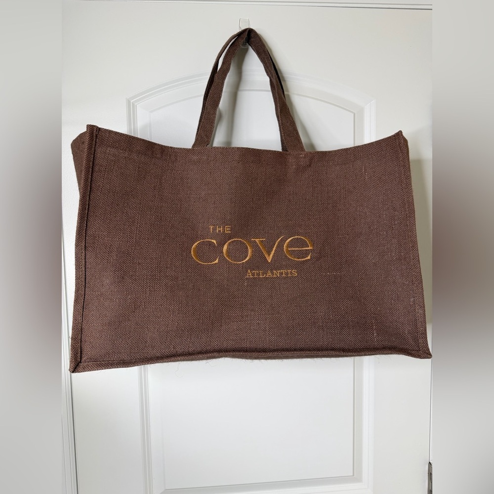 The Cove Atlantis Large Brown Burlap Tote Bag Vacation Resort Beach Bag